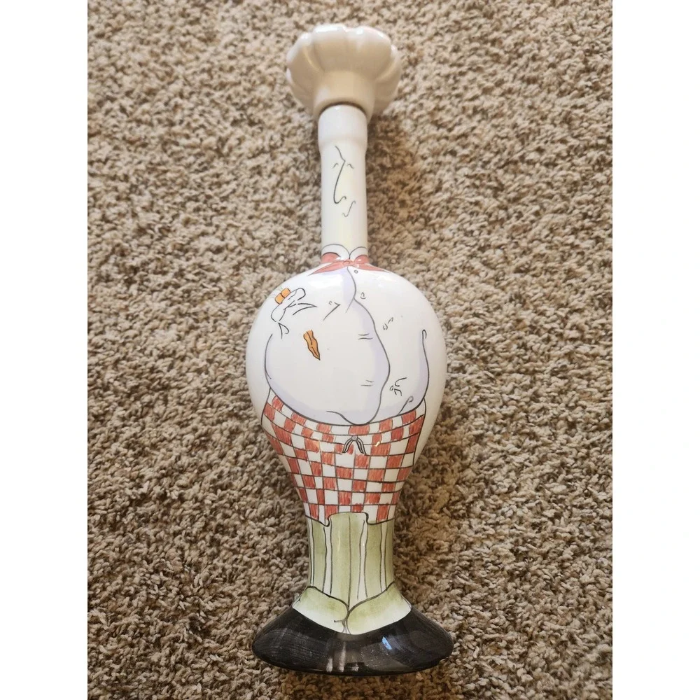 Carrie Olsen Garrard Whimsical Chef Ceramic Bottle with Hat‎ Stopper 15.5